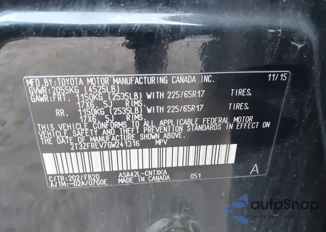 2016 Toyota Rav4 Le from USA, damaged, VIN 2T3ZFREV7GW241316